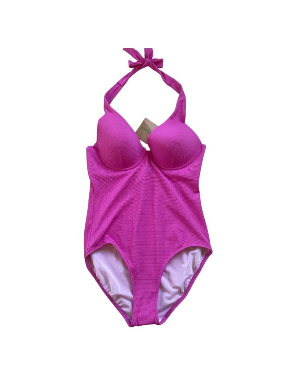 Boden Enhancer Textured Halterneck Padded One-Piece Swimsuit so336 Pink NWT 34C